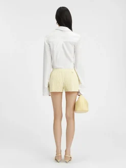 The pleated knit shorts