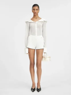 The pleated knit shorts